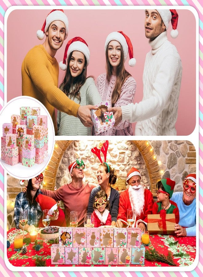 ForraFun 120 Pcs Cookie Christmas Boxes for Gift Giving Pink Christmas Treat Boxes with Window 12 Design for Bakery Pastry Dessert Cupcakes Brownies Snacks Macaron Candy Party Favor - Image 5